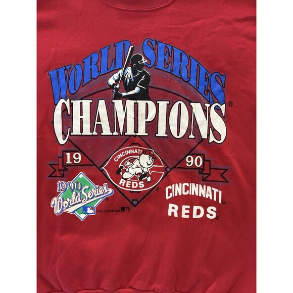 Vtg Cincinnati Reds 1990 World Series Champions Sweatshirt XL Red Autographed - Picture 1 of 14